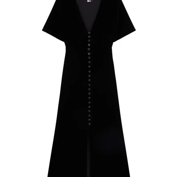 🖤 NWT The Kooples Black Velvet Short Sleeve Midi Dress | $445 Retail! - Picture 2 of 10